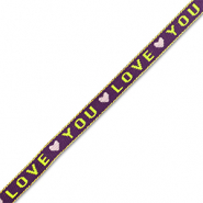 Schmucktextband "love you" Purple-lime green