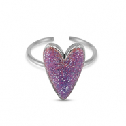 Stainless Steel - Rostfrei Stahl Ringe Enamel Heart Glitzer Purple-silver