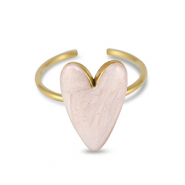 Stainless Steel - Rostfrei Stahl Ringe Enamel heart Pearl light pink-gold