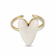 Stainless Steel - Rostfrei Stahl Ringe Enamel heart Pearl white-gold