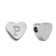 Perlen aus Stainless Steel - Rostfreiem Stahl Heart Buchstaben P Silver