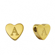 Perlen aus Stainless Steel - Rostfreiem Stahl Heart Buchstaben A Gold