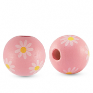 Holz Perlen 16mm rund Flower Light pink