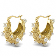 Stainless Steel - Rostfrei Stahl Ohrringe / Ohrstecker Imitation Pearls Gold