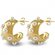 Stainless Steel - Rostfrei Stahl Ohrringe / Ohrstecker Imitation Pearls Gold