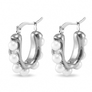 Stainless Steel - Rostfrei Stahl Ohrringe / Ohrstecker Imitation Pearls Silver