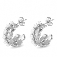 Stainless Steel - Rostfrei Stahl Ohrringe / Ohrstecker Heart Imitation Pearls Silver