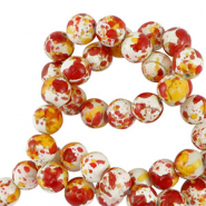 Keramik Perlen 6mm White-orange red