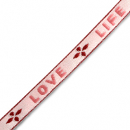 Schmucktextband "love life" Pink-warm red