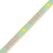 Schmucktextband "good vibes" Turquoise-pink-yellow