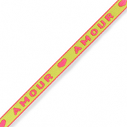 Schmucktextband "amour" Neon green-pink