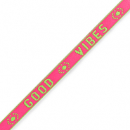 Schmucktextband "good vibes" Neon pink-green
