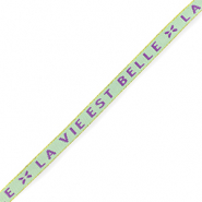 Schmucktextband "la vie est belle" Mint green-purple
