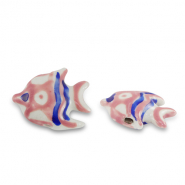 Perlen Keramik Fish Vintage pink-royal blue
