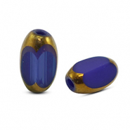 Oval Glas Perlen Facet Royal blue-gold