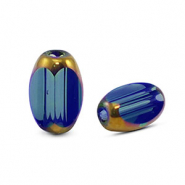 Oval Glas Perlen Facet Royal blue transparent-gold