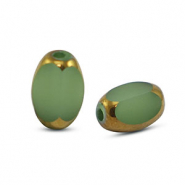 Oval Glas Perlen Facet Green-gold