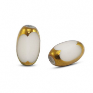 Oval Glas Perlen Facet White-gold