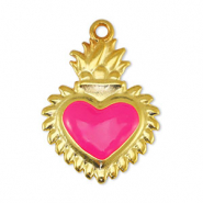Anh&auml;nger Metall DQ Heart Fuchsia-Gold (Nickelfrei)