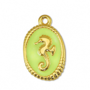 Anh&auml;nger Metall DQ Seahorse Lime Yellow-Gold (Nickelfrei)
