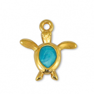 Anh&auml;nger Metall DQ Turtle Pearl Turquoise-Gold (Nickelfrei)