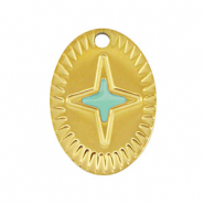 Anh&auml;nger aus Stainless Steel - Rostfreiem Stahl Oval Star Gold-mint green
