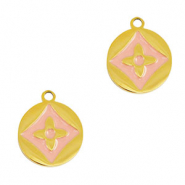 Anh&auml;nger aus Stainless Steel - Rostfreiem Stahl Round Flower Gold-pink