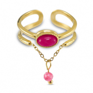 Stainless Steel - Rostfrei Stahl Ringe mit Naturstein Gold-Magenta pink
