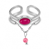 Stainless Steel - Rostfrei Stahl Ringe mit Naturstein Silver-Magenta pink