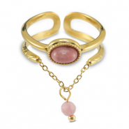 Stainless Steel - Rostfrei Stahl Ringe mit Naturstein Gold-light pink