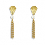 Stainless Steel - Rostfrei Stahl Ohrringe / Ohrstecker Shell with imitation pearls Gold