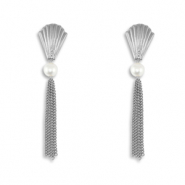 Stainless Steel - Rostfrei Stahl Ohrringe / Ohrstecker Shell with imitation pearls Silver