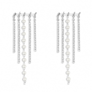 Stainless Steel - Rostfrei Stahl Ohrringe / Ohrstecker with imitation pearls Silver