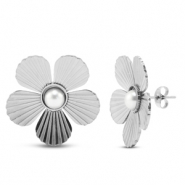 Stainless Steel - Rostfrei Stahl Ohrringe / Ohrstecker Flower with imitation pearls Silver