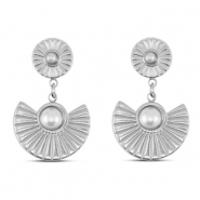 Stainless Steel - Rostfrei Stahl Ohrringe / Ohrstecker Fan with imitation pearls Silver