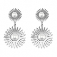 Stainless Steel - Rostfrei Stahl Ohrringe / Ohrstecker Sun with imitation pearls Silver