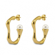 Stainless Steel - Rostfrei Stahl Ohrringe / Ohrstecker with imitation pearls Gold