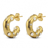Stainless Steel - Rostfrei Stahl Ohrringe / Ohrstecker with imitation pearls Gold