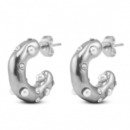 Stainless Steel - Rostfrei Stahl Ohrringe / Ohrstecker with imitation pearls Silver