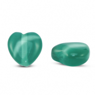 Glas Perlen Cat's Eye Heart Dark green