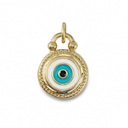 TQ Metall Brass Anh&auml;nger Evil Eye Gold-emerald blue