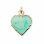 TQ Metall Brass Anh&auml;nger Heart Gold-mint turquoise marble
