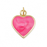 TQ Metall Brass Anh&auml;nger Heart Gold-dark pink marble