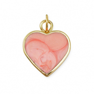 TQ Metall Brass Anh&auml;nger Heart Gold-light pink marble