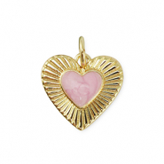 TQ Metall Brass Anh&auml;nger Heart Gold-light pink marble