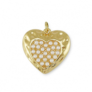 TQ Metall Brass Anh&auml;nger Heart with Pearl Gold-white