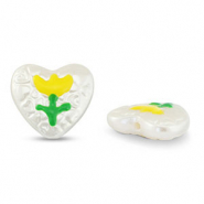 Perlen Acryl Heart with Flower Pearl-yellow-green