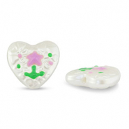 Perlen Acryl Heart with Flower Pearl-lilac pink-green