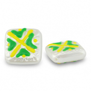Perlen Acryl Square with Cross Pearl-yellow-green