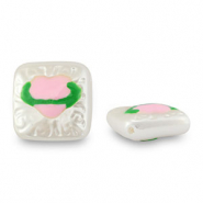Perlen Acryl Square with Heart Pearl-light pink-green